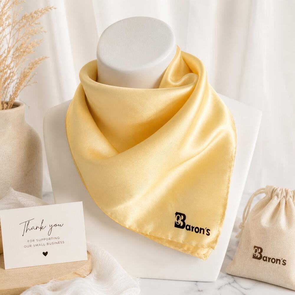 Oleg Cassini Burmel 100% Silk Scarf 20” Butter Yellow Square Vintage Neckerchief